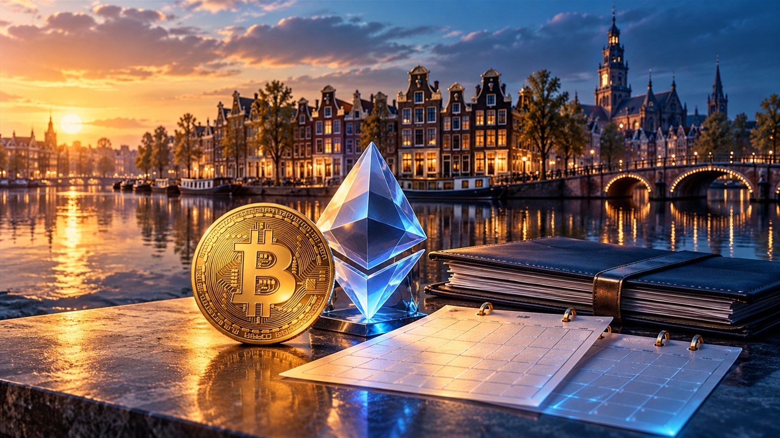Modern editorial illustration for the crypto tax article “Box 3 in 2027 en 2028: wat de plannen betekenen voor uw crypto”